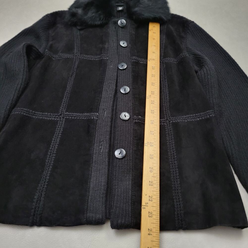 Vtg Black Suede Leather Patchwork Jacket Fur Coll… - image 5